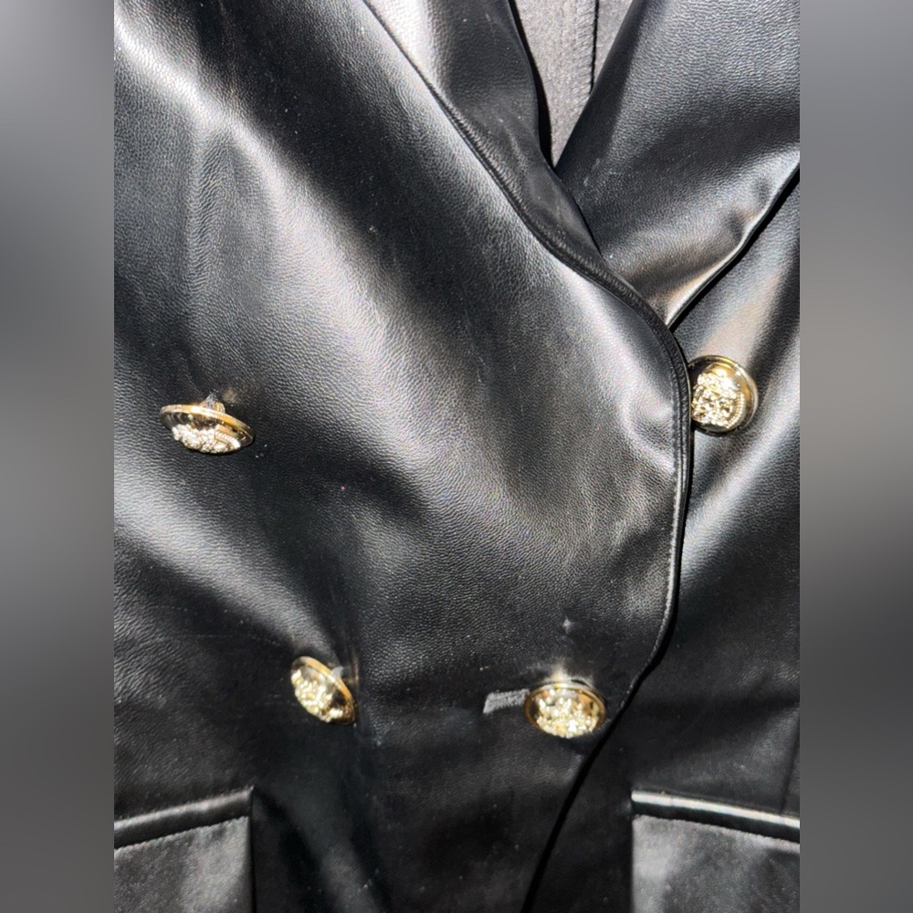 Leather like blazer work dressy casual gold button blazer jacket - Picture 3 of 7